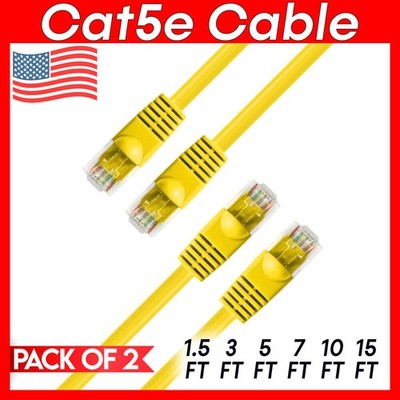 2 PACK Cat5e Cable Yellow Cat 5 Patch Cord Ethernet RJ45 Connectors LAN Wire