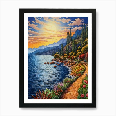 Lake Chelan Washington Pointillismus gerahmtes Wandbild Poster Leinwanddruck Bild