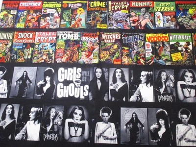 Girls will be Ghouls 100% Cotton Fabric by the 1/4 Yard : 9'' x 57'' -Horror Women