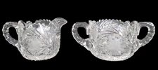 Antique American Brilliant Period ABP Cut Crystal Sugar & Creamer Sawtooth Rim