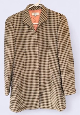 Vintage Biba Wool Coat Jacket Checkered Plaid Brown Beige 100% Pure Wool EU 38