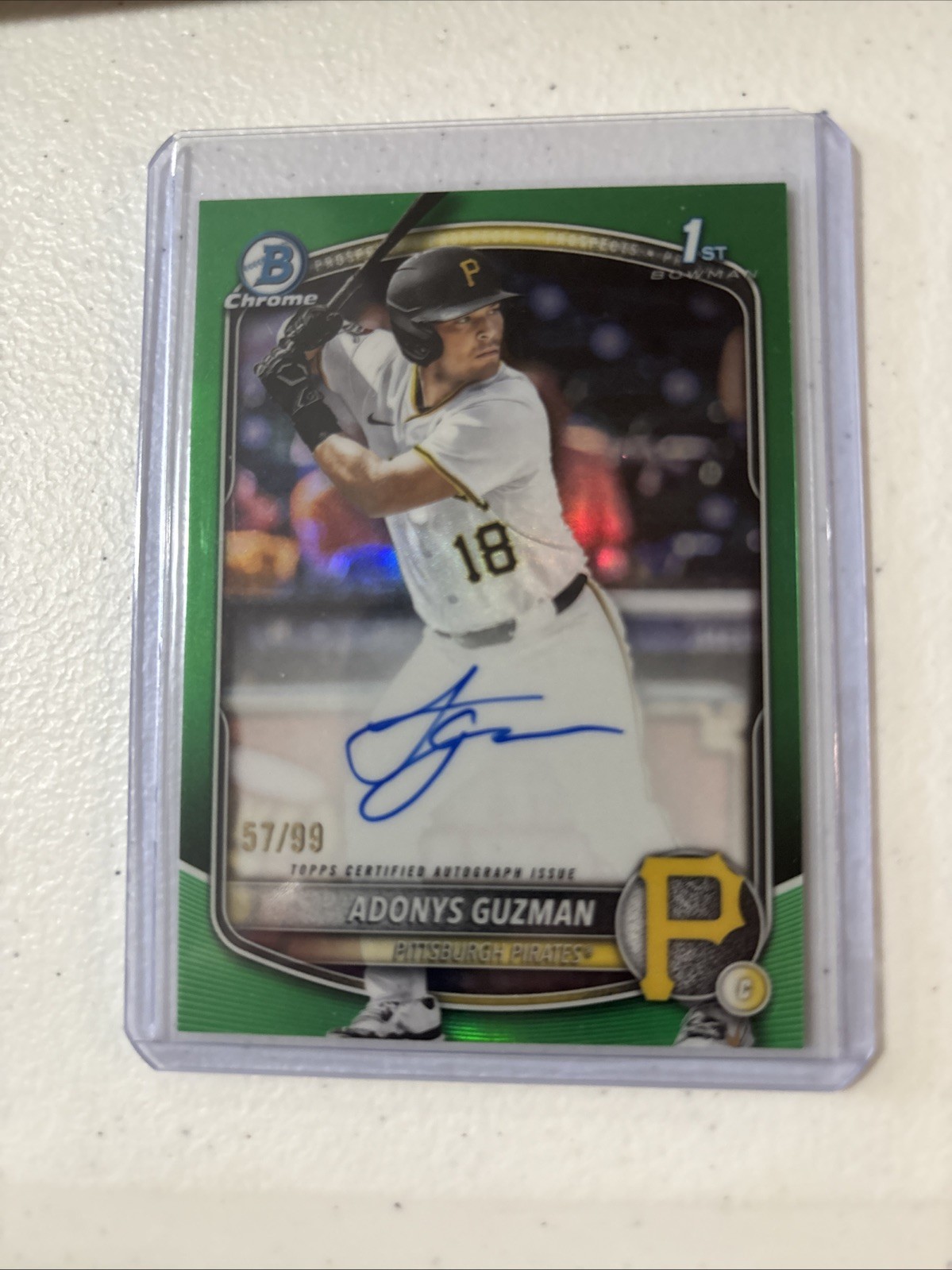 2025 BOWMAN CHROME DRAFT ADONYS GUZMAN AUTO 1ST BOWMAN #CPA-AG GREEN /99
