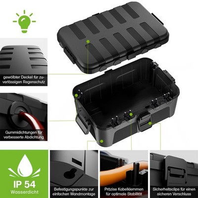 Kabelbox IP44 wasserdicht 6 Eingänge, schwarz, für Kabel bis 12mm Offgridtec