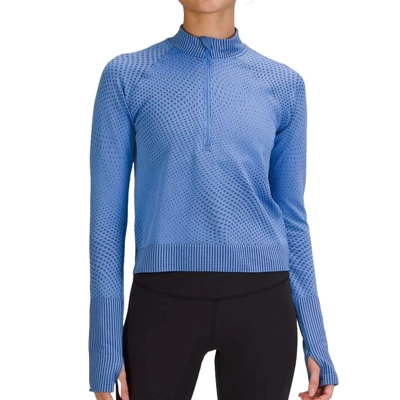 lululemon rest less cropped half-zip ribbed knit nile night sea hoodie