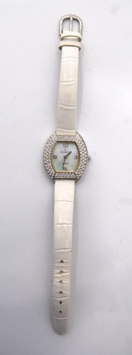Peugeot Womens Wrist Watch Crystal Quartz Mother of Pearl Dial White Leather - Picture 2 of 8