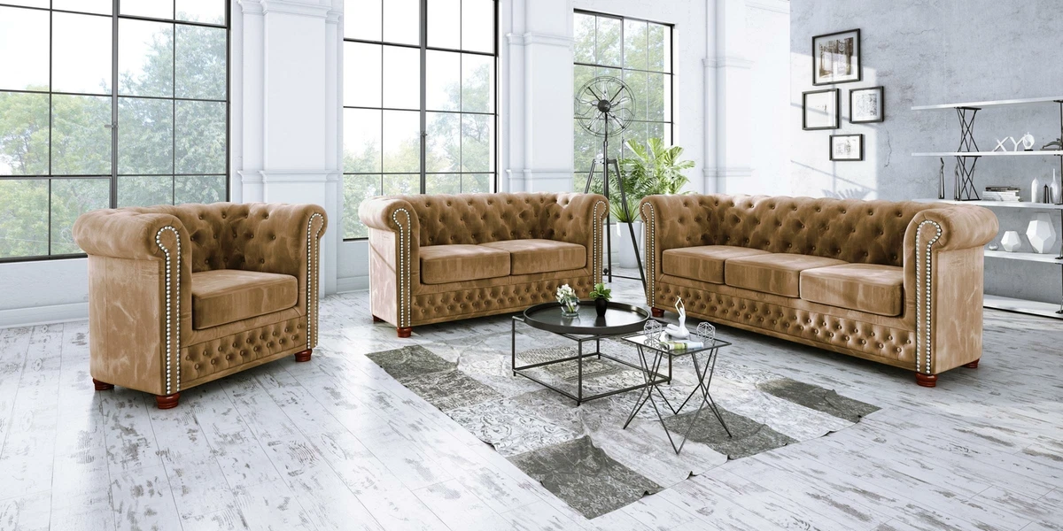 Modern Chesterfield Design Sofa Set 3 2 Seater Furniture