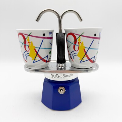Bialetti Mini Express Arte Series Mini Espresso Maker (Kadinsky) - 2 Cup Blue