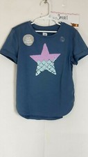 Gap Kids Girl's Flippy Sequin Star Graphic T-Shirt Blue Cuffed Short Sleeve