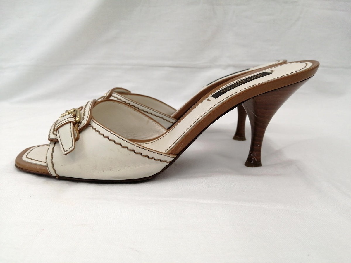 LOUIS VUITTON Authentic Mule Sandals White × Brown Women's LOUIS VUITTON Authentic Mule Sandals White × Brown Women's