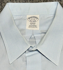 Brooks Brothers Shirt Mens 17 35 Blue Check Non Iron Supima Cotton Regent Fit