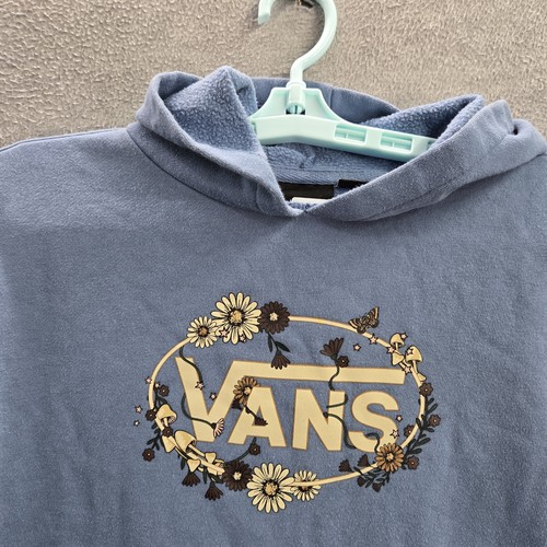 Vans Boy Hoodie L Blue Graphic Print Fleece Floral Logo Long - Picture 4 of 7