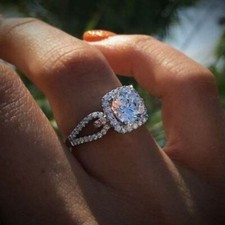 2.Ct White Round Cut Moissanite Halo Engagement Ring Solid 14K White Gold Size 6
