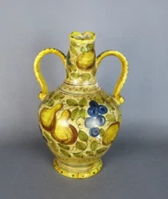 Jar Amphora Majolica Deruta Two-Handled Hand Painted Theme Blossom Vintage Xx C