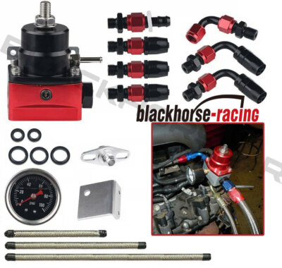 #ad Adjustable Fuel Pressure Regulator Kit Oil 0 100psi Gauge 6AN 6AN Black Red $34.88