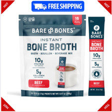 Bare Bones Beef Bone Broth   Instant Powder, 10g Protein, Keto, 16 Pack