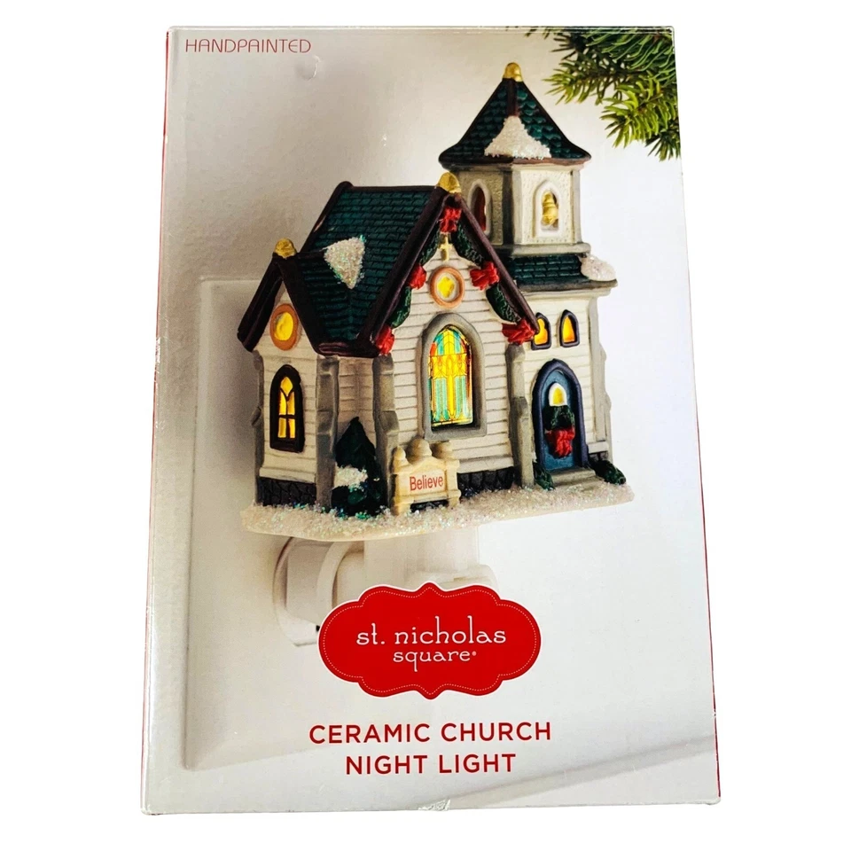 St Nicholas Square Christmas Church Night Light 6.25" Ceramic Religious - Image 2 of 4