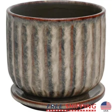 Ceramic 6 Inch Indoor Outdoor Planter W/ Attached Saucer & Drainage Hole New