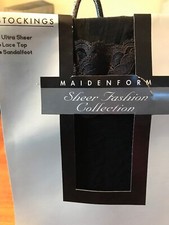 MAIDENFORM Lace Top SHEER BLACK STOCKINGS Small