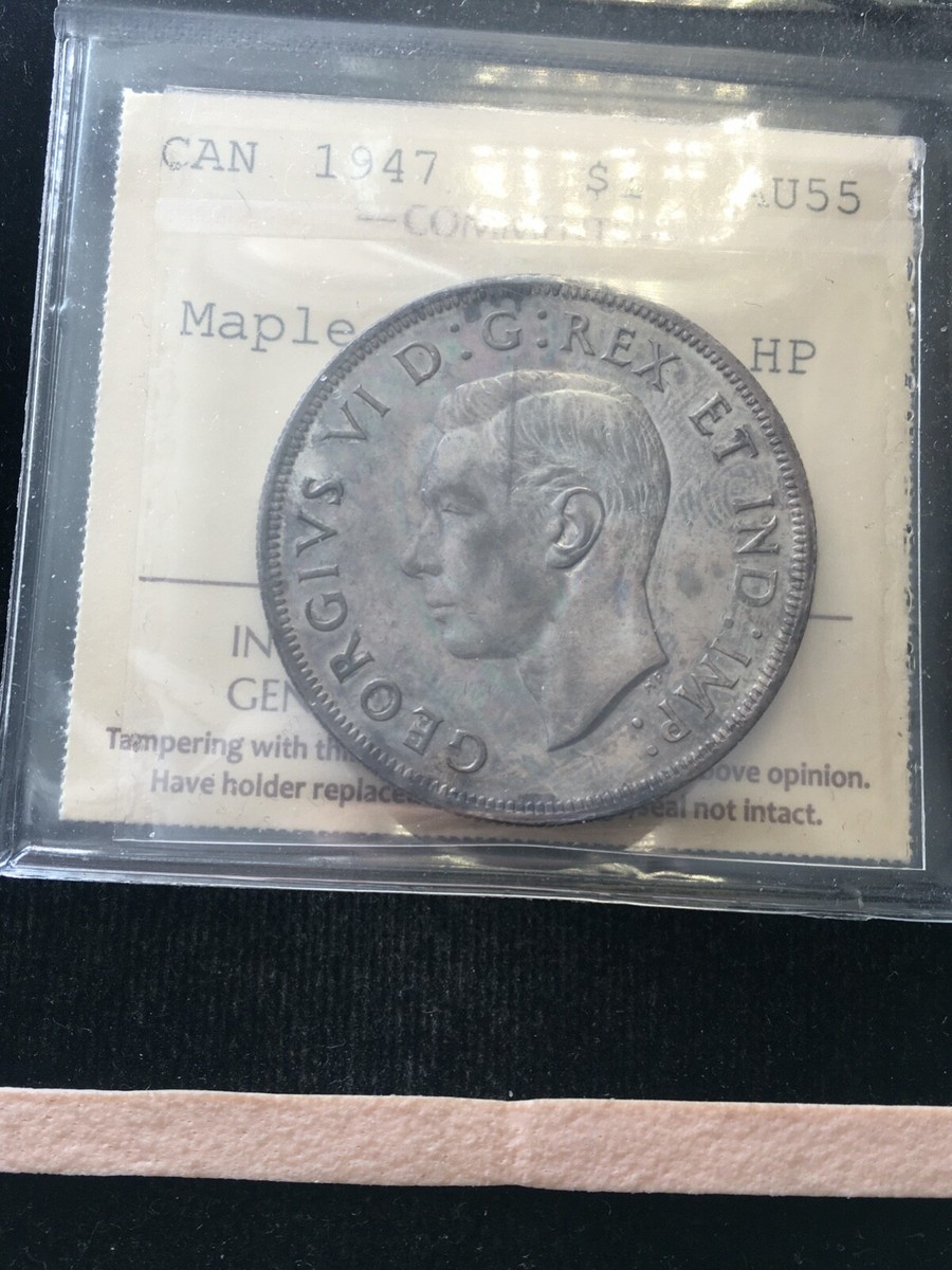 1947 Maple Leaf; DHP ICCS Graded Canadian Silver Dollar **AU-55
