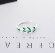 Green Leaf Ring Band Silver Plated Fully Adjustable UK Gift Idea