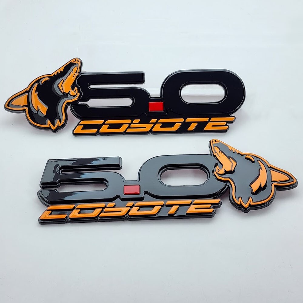 Orange Howling Coyote 5.0 Fender Emblems Fits 15-24 Mustang, F150, Coyote Swap