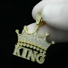 2Ct Round Cut Simulated Diamond King Crown Charm Pendant 14K Yellow Gold Plated