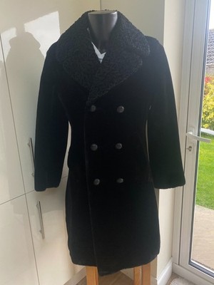 Astraman Schwarz Kunstfell Mantel Borg Astraka Zweireiher Medium Vintage Retro