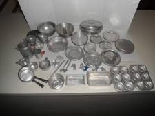 Vintage Lot Children's Play Kitchen Pots Pans Bakeware Toys Aluminum Tin 74 Pc