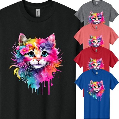 American Colorful Cat Face Mens Funny T-Shirt USA Animal Lover Pet New Gift Tee