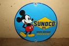 Vtg Dated 1937 Sunoco Sun Oil Gasoline Gas Station Mickey Mouse Porcelain Sign