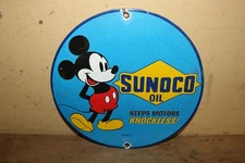 Vtg Dated 1937 Sunoco Sun Oil Gasoline Gas Station Mickey Mouse Porcelain Sign