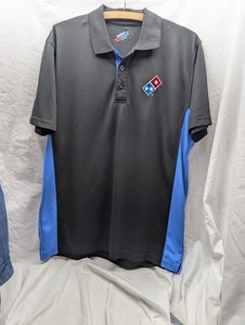 Dominos Pizza Gear Shirt Mens Medium Black Blue Uniform Employee Polo Worker