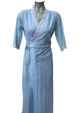 Jennifer Dale Vintage Wrap Front House Dress Robe Blue White Seersucker Sz 7