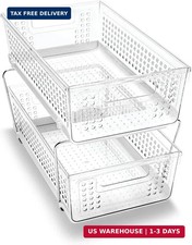 2 Tier Organizer, Under Cabinet Storage with Pull Out Sliding Drawers, for Clean