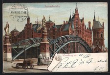 Lithographie Hamburg, Ansicht der Brooksbrücke 1898 