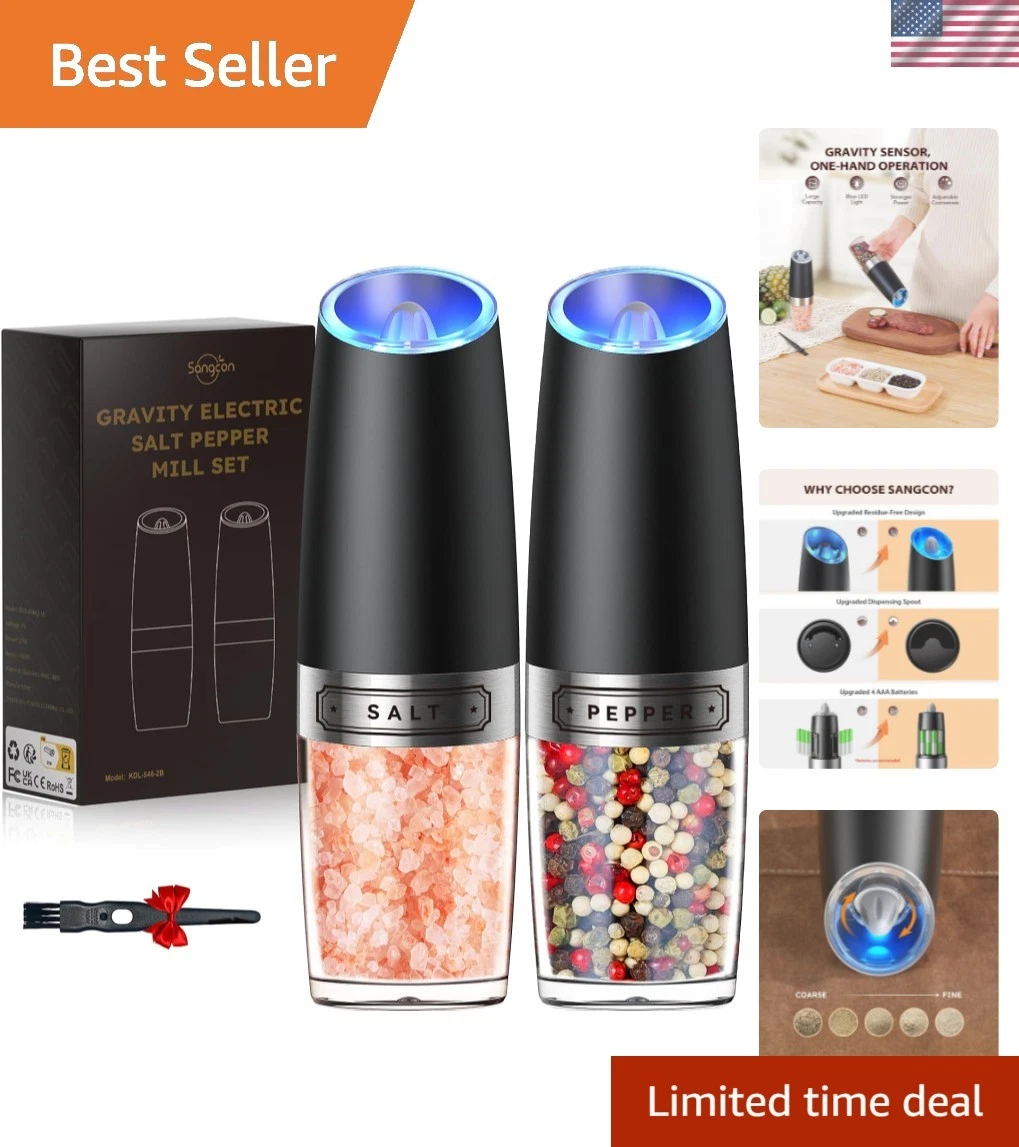 Gravity Electric Salt and Pepper Grinder Set Automatic Shakers Mill Grinder w...