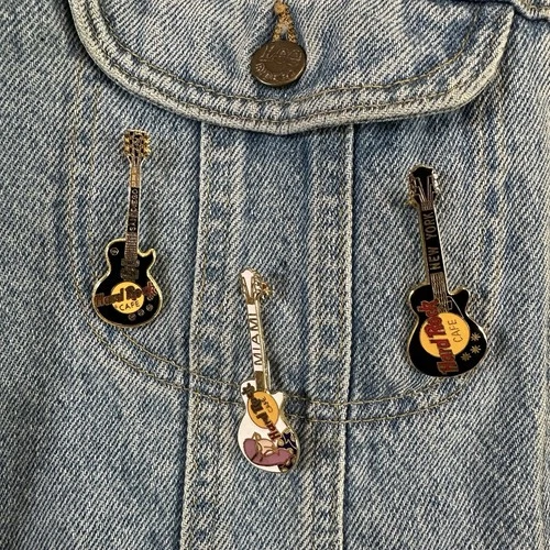 Vintage Lee Hard Rock Cafe Los Angeles Denim Jacket USA 90s Guitar Pins  Medium image 3