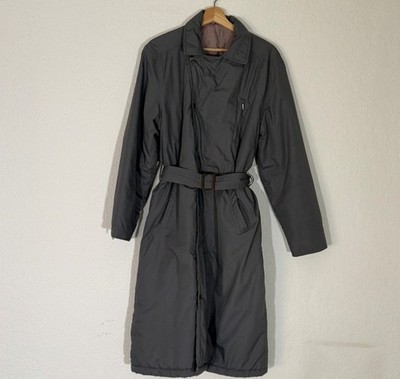 Vintage European East German Grey Padded Winter Belted Overcoat Trench Coat 46