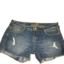 Almost Famous Juniors Blue Denim Cut Off Shorts 3 Distressed Mid Rise 5-Pocket