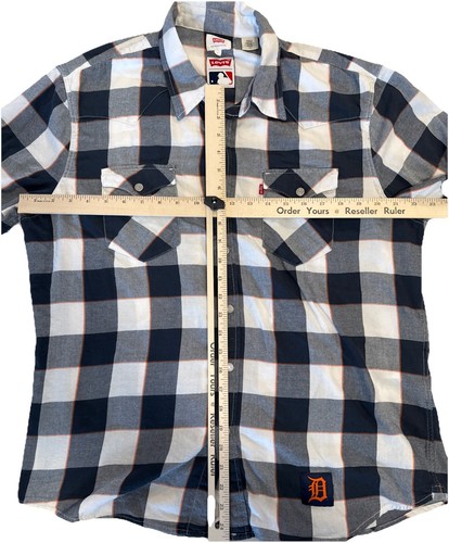 Levi's Detroit Tigers MLB Plaid Western Long Sleeve Shirt Mens Large Collab - Picture 6 of 10