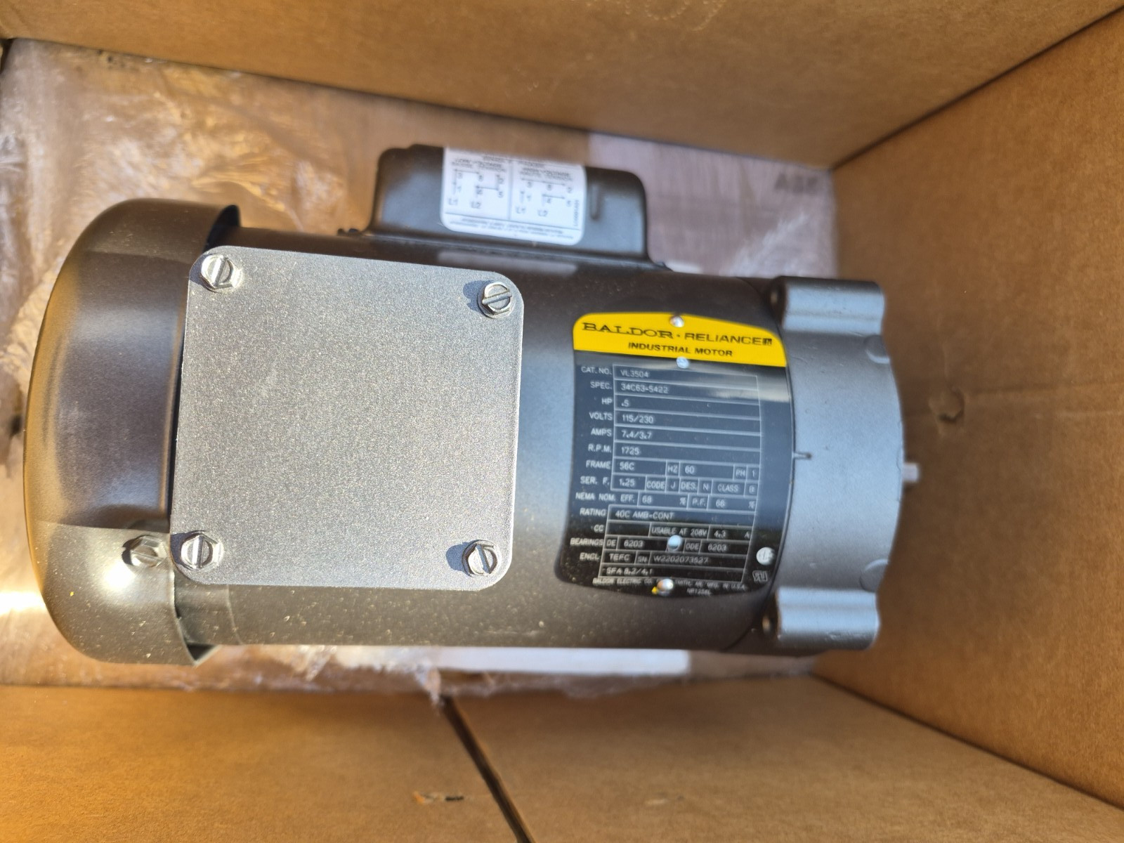 Baldor VL3504 Ac Motor 1/2hp 56c 1ph 230v-ac 1725rpm 5/8in