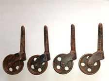 Set of 4 Antique Cast Iron Castor Wheels 1 1/2" Wheel Tapered Stem Industrial