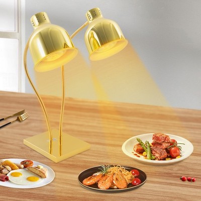 Heat Lamp Food Warmer Light W/ 2 Infrared 250W Bulbs Rotatable Food Heatin Gold