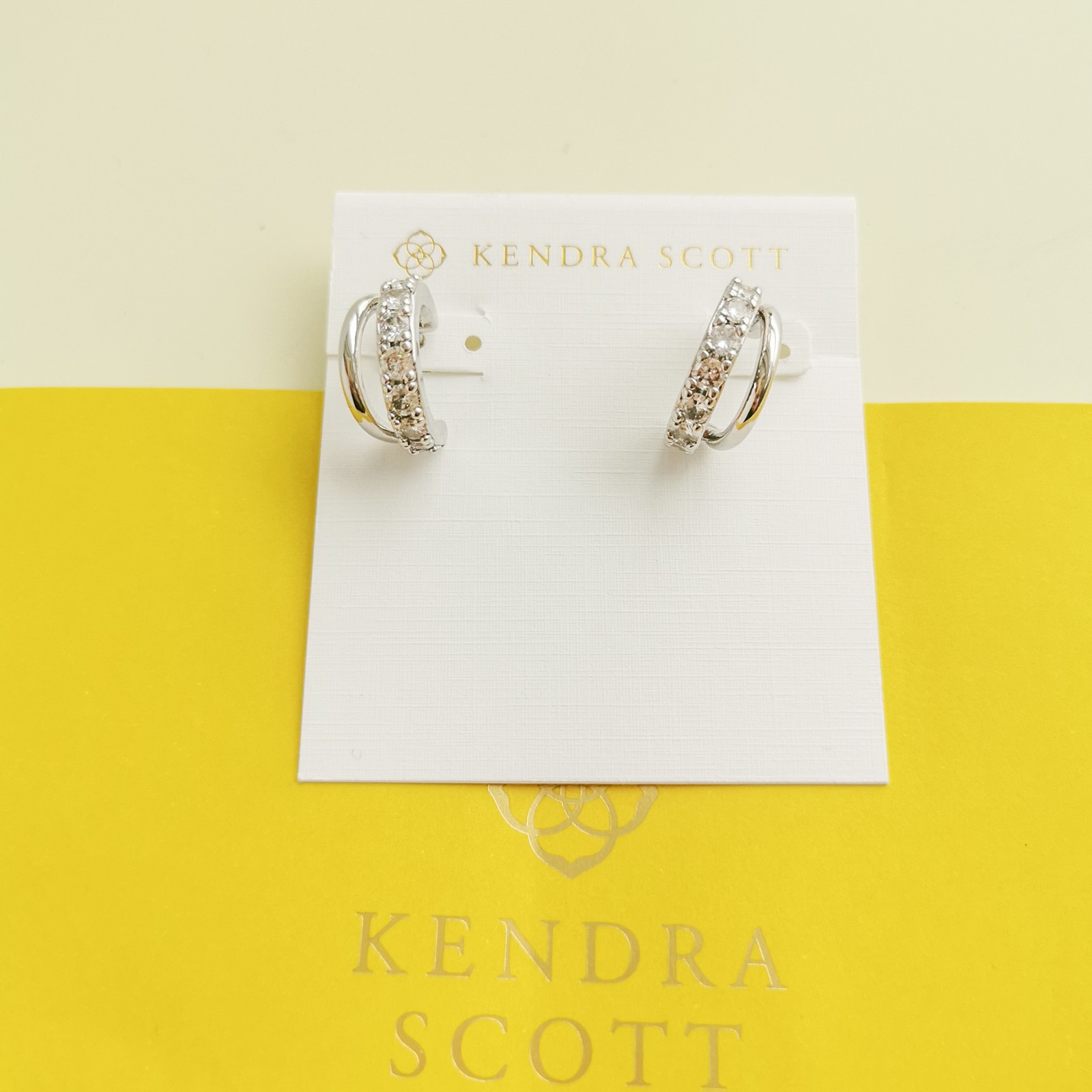 Kendra Scott Livy Silver White Crystal Huggie Earrings