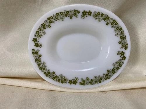 Vtg Pyrex Gravy Boat Underplate Spring Crazy Daisy Corelle 77-U Light Green F2