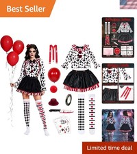 Complete Women's Scary Clown Costume with Accessories - Large Size 10 Pcs