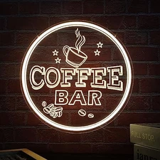 Neon Coffee Bar Sign, Dimmable USB Powered 12' Round Neon LED Light Warm White