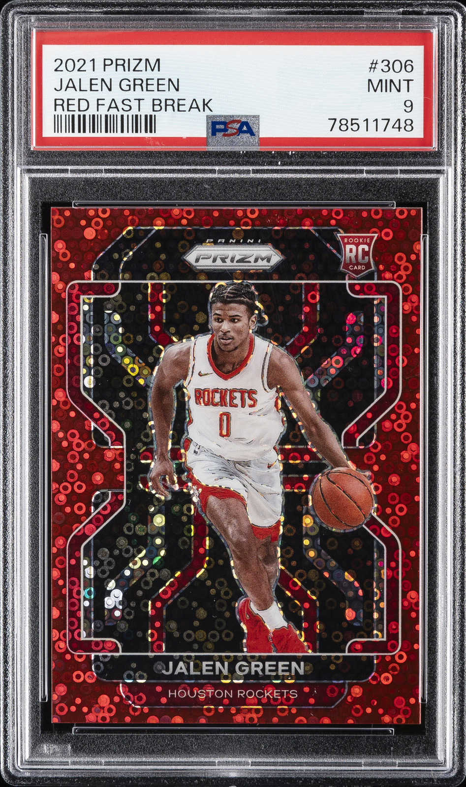 2021 PANINI PRIZM RED FAST BREAK #306 JALEN GREEN ROOKIE RC 82/100 PSA 9