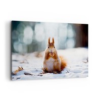 Wandbilder 100X70Cm Leinwandbild EichhöRnchen Winter Schnee Essen Bilder