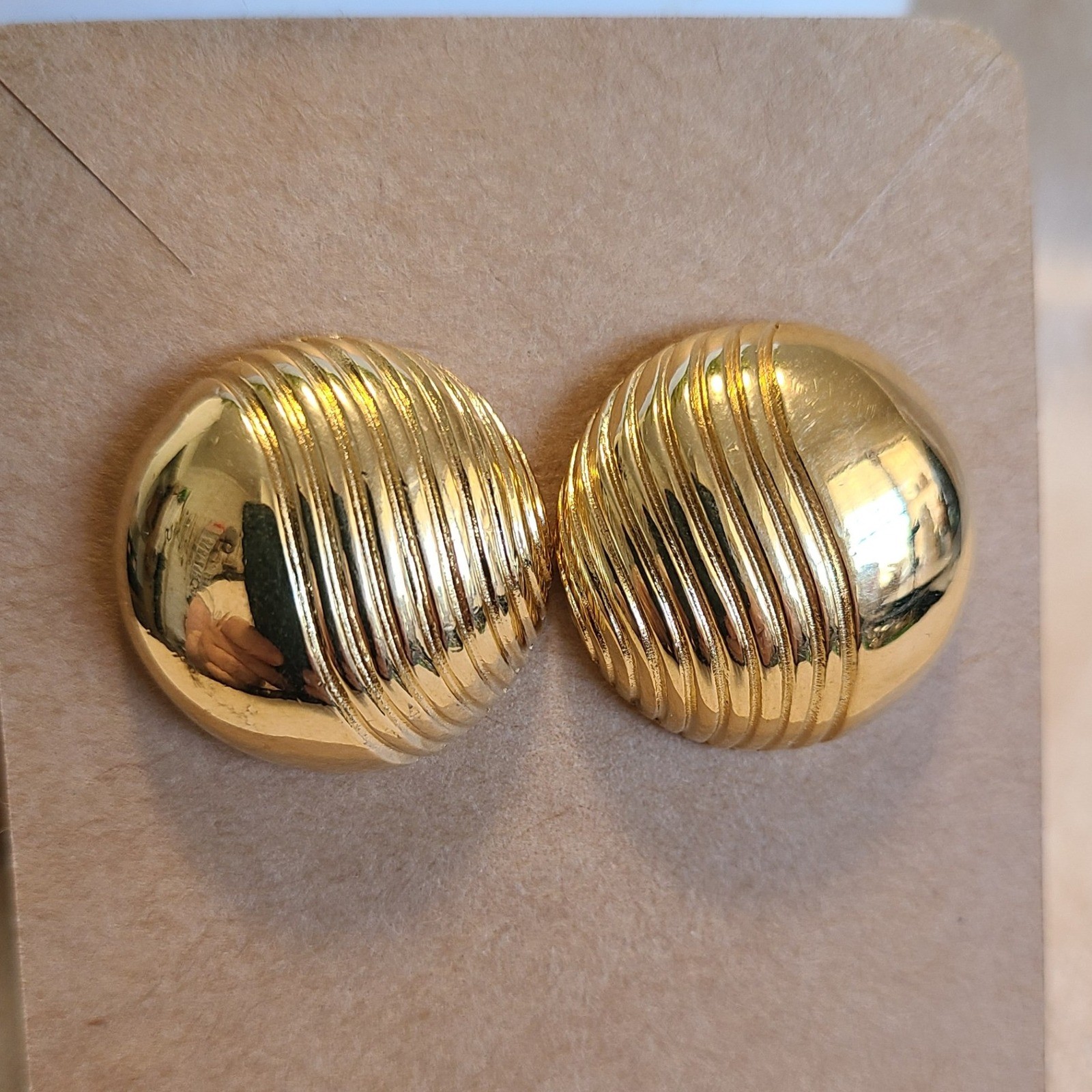 Gold Statement Earrings Domed Button Earrings Tex… - image 1